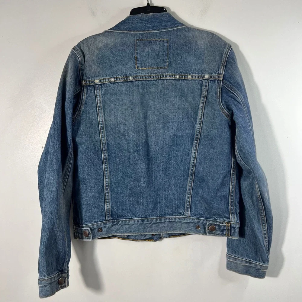 Abercrombie 1892 Mens Heavyweight Distressed Denim Trucker Jacket Blue Large L